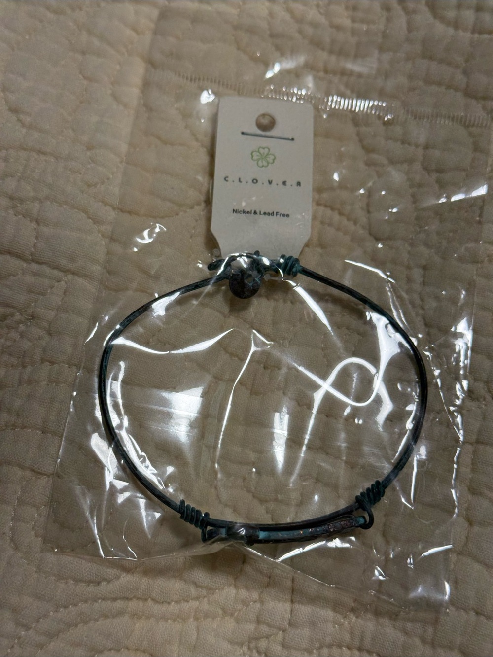 Clover Women's Adjustable Bangle Bracelet in Teal! NWT